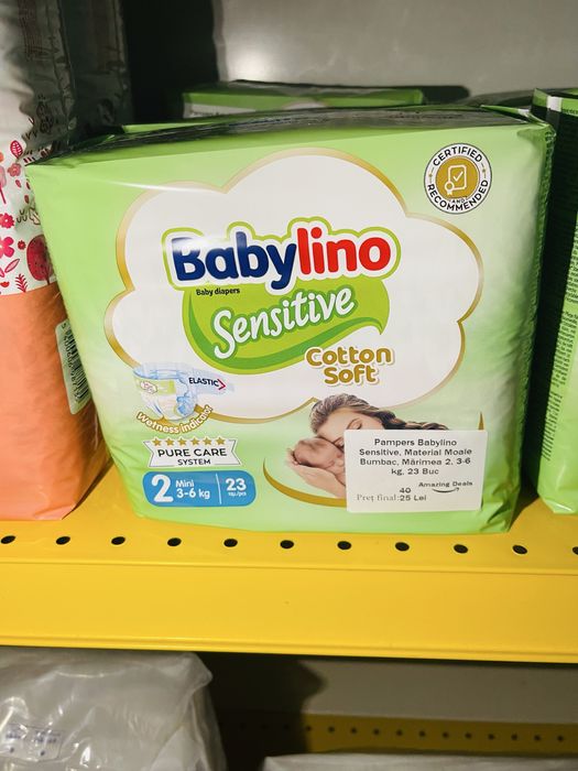 Pampers Babylino Sensitive ,Material Moale, Marimea 2, 3-6kg ,23 Buc
