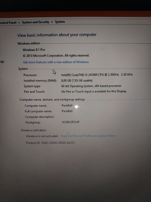 Laptop Packard Bell I5 display 17.3 inch