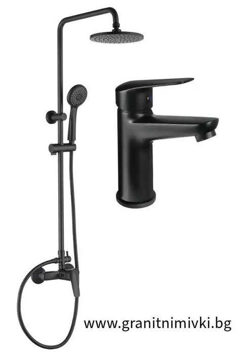 Черен душ за баня с чучур, душ колона Rome Black
