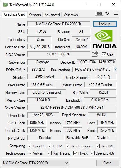 Rtx 2080 Ti 11GB Gigabyte