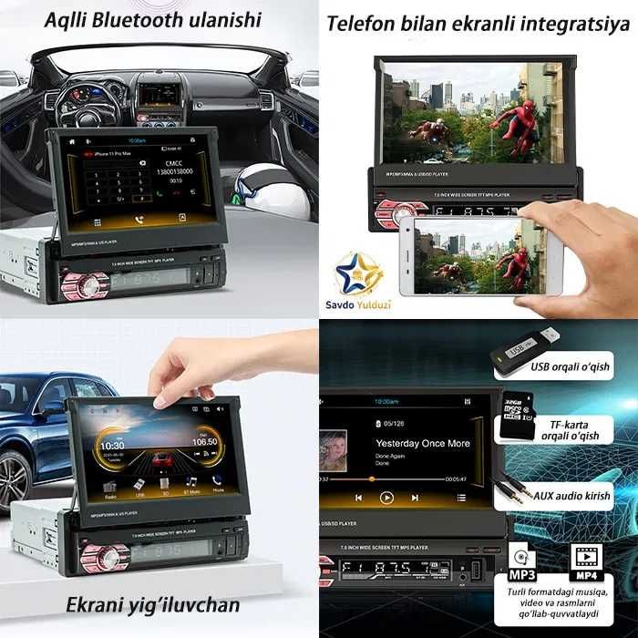 Elektr teleskopik ekranli avtomobil multimedia tizimi  monitor