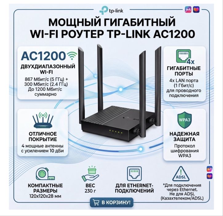 Wi-Fi роутер TP-LINK Archer C64 черный