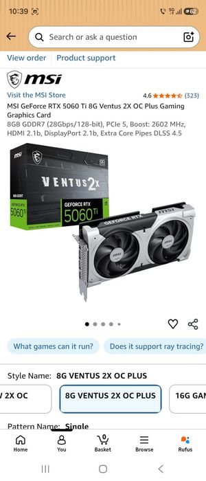 MSI GeForce RTX 5060 Ti 8G Ventus 2X OC Plus Gaming Graphics Card