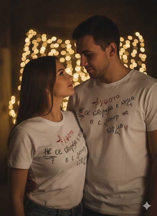 Тениски за двойки, влюбени, Свети Валентин, с послание