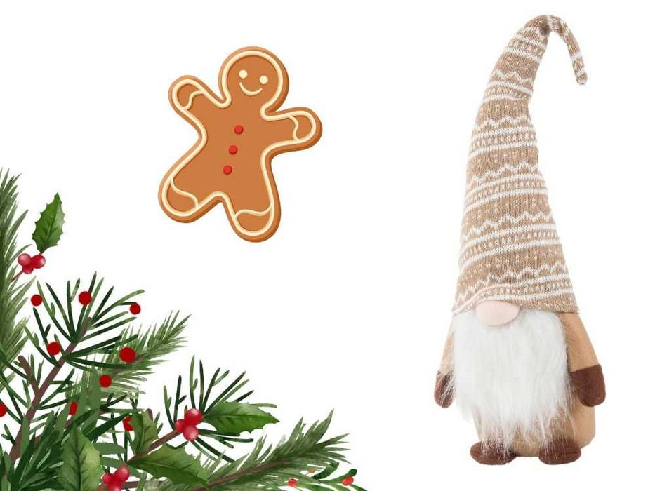 Gnom de craciun cu barba si caciula modelabila 48cm spiridus plus maro