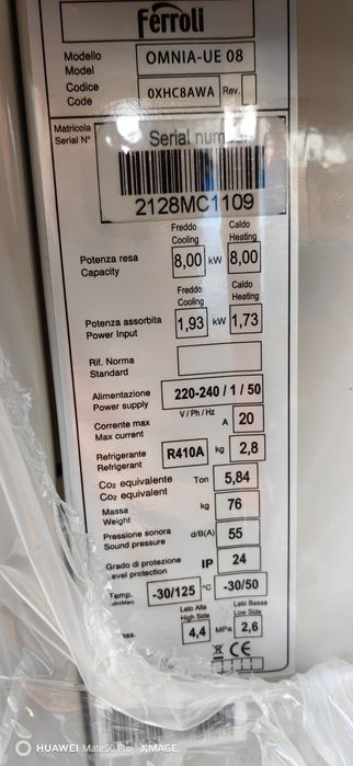Pompa de caldura aer apa ferolli omnia 8 kw