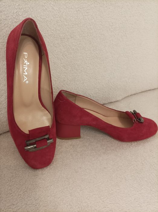Обувки елегантни, керемидено червени естествен велур
