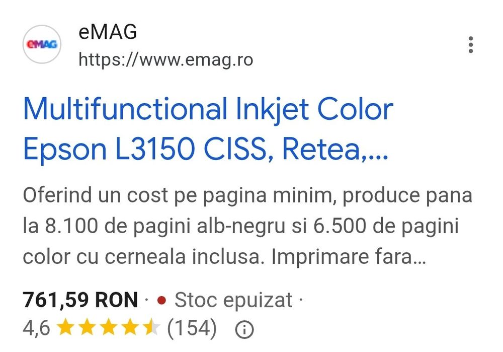 Imprimantă Epson L3150 wi-fi