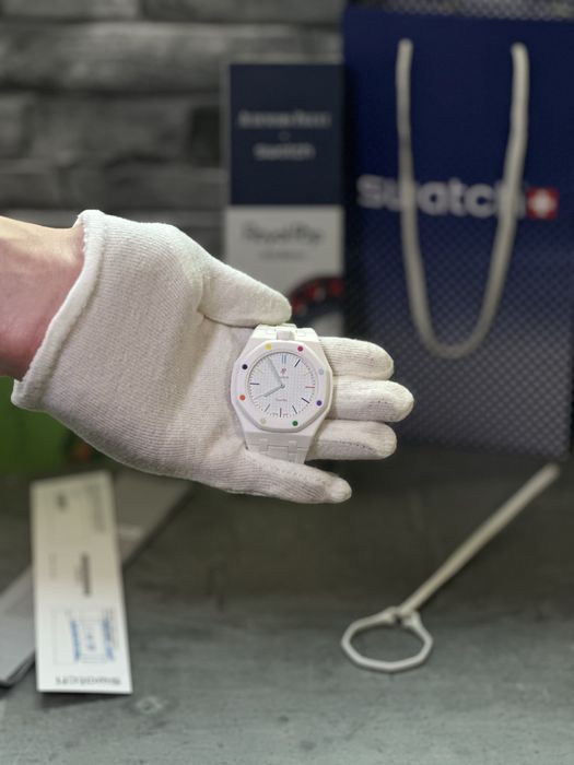 Ceas AP X Swatch Huit Blanc PREMIUM Full Box + Brățară