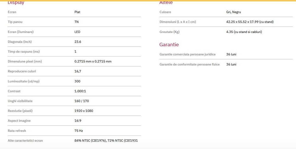 Monitor Gaming LED TN DELL SE2417HGX 24 Full HD
