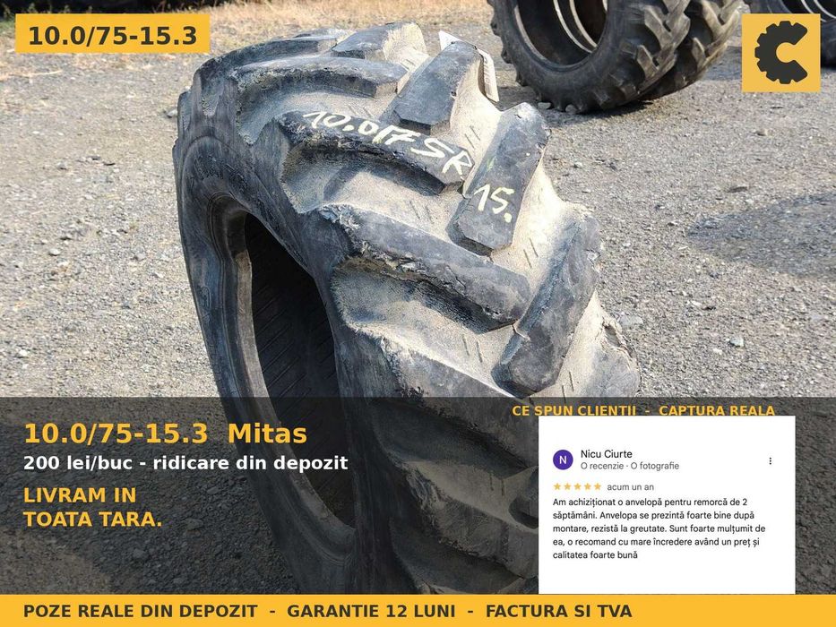 ANVELOPE 10.0/75-15.3 260/70R15.3 Mitas Cauciucuri Remorca Implement 8PR Agricole SH GARANTIE Factura TVA