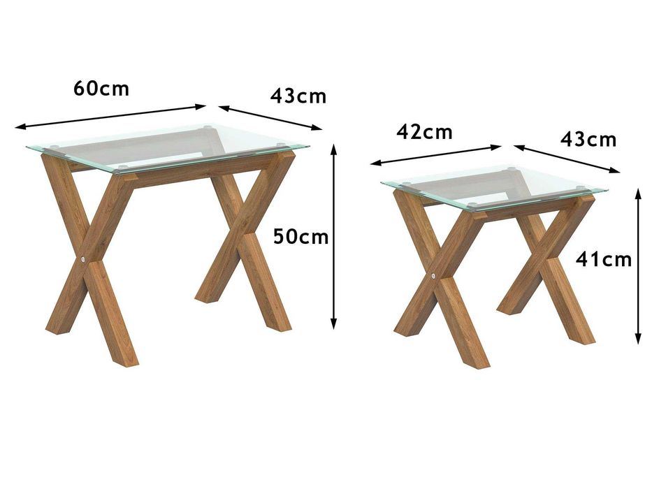 Set Mesute cafea din Stejar Natural MASIV si Sticla Temperata