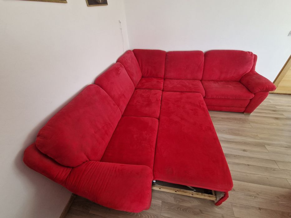 Colțar Extensibil Roșu - 260x260, Ladă Depozitare, Stare bună