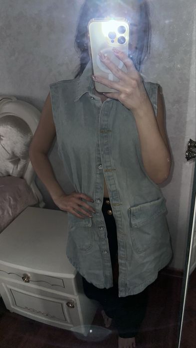 Джинсовый жакет удлиненная