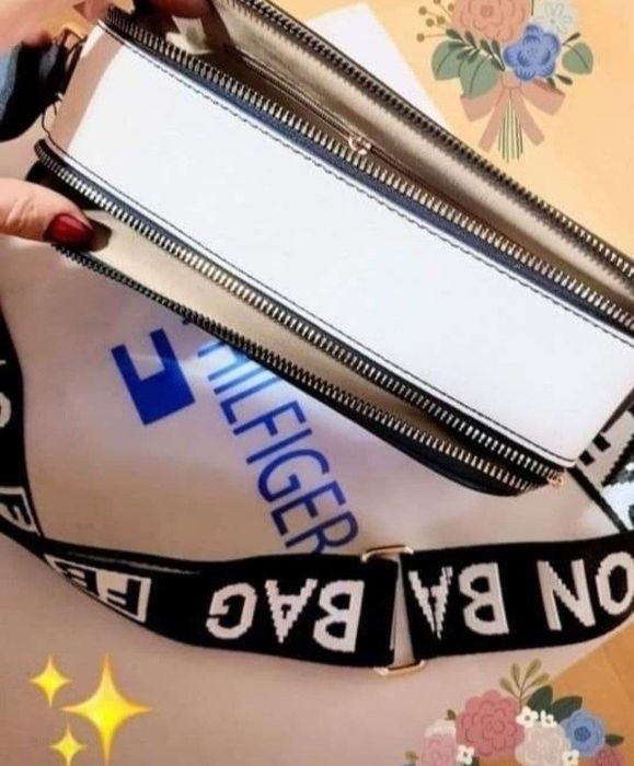 Geanta crossbody, logo imprimat, saculet, etichetă