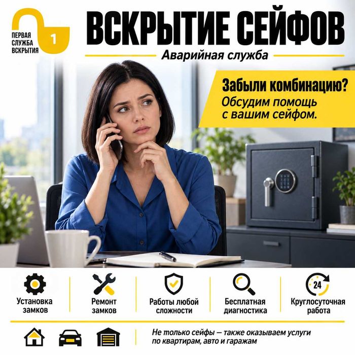 Аварийно открыть сейф/восстановить код/врезка нового замка/диагностика