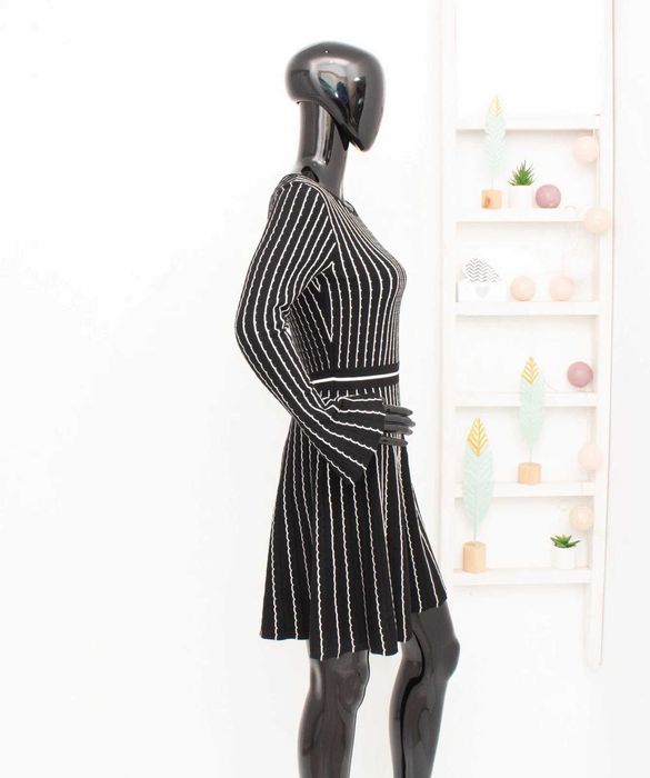 Karen Millen дамска рокля черно бяло монохром дълъг ръкав S