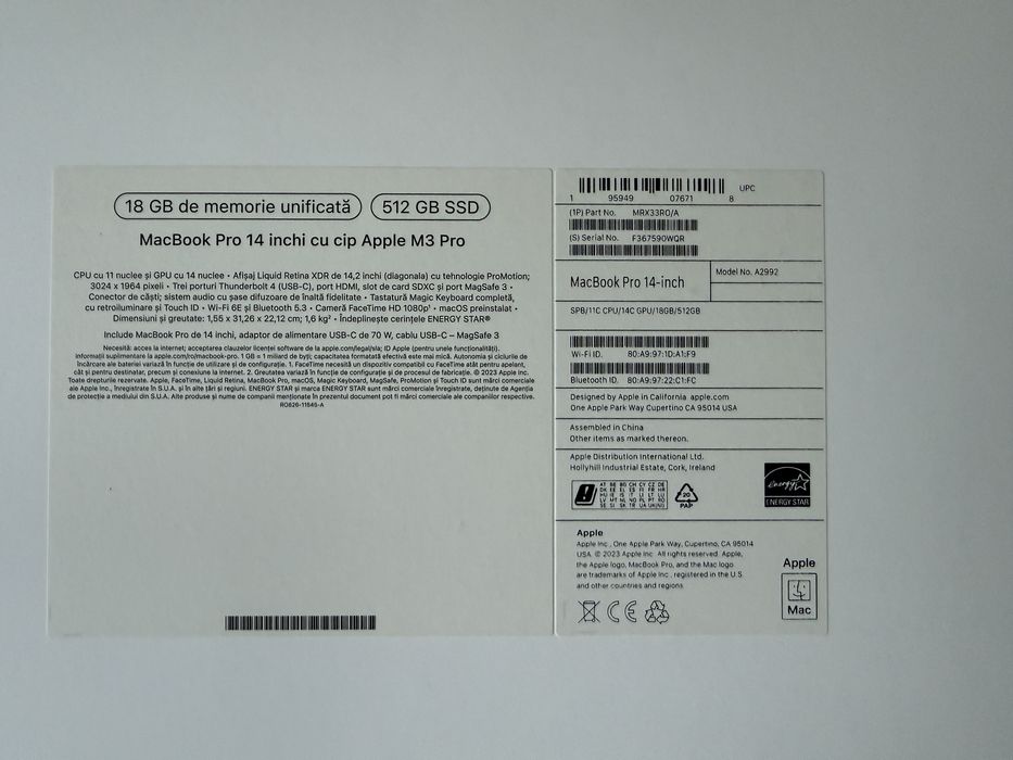 Macbook Pro M3 Pro 11CPU/14GPU 18RAM 512SSD
