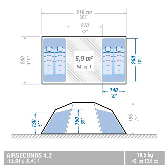 Cort camping gonflabil 4 persoane 2 - produs resigilat Decathlon