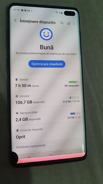 Samsung S10+ , dual SIM, 128 gb, pata pe display