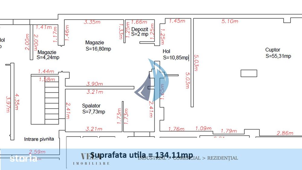 Spatiu comercial, Tudor, Sarguintei, 134mp +117mp pivnita, vitrina 6ml
