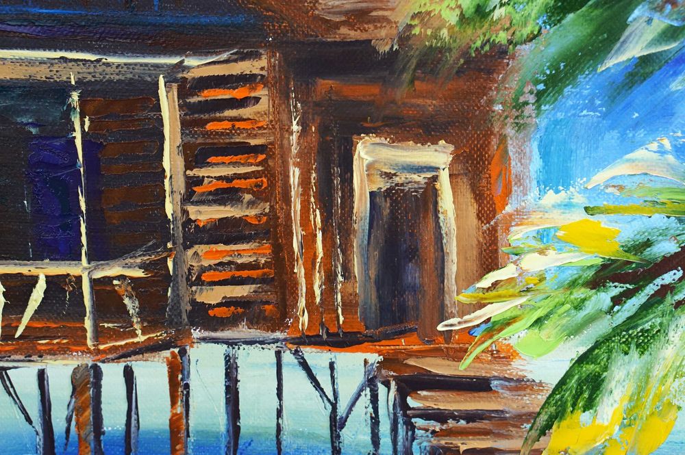 "Уют под палмите" Картина 70х50см, Маслена живопис с шпакла