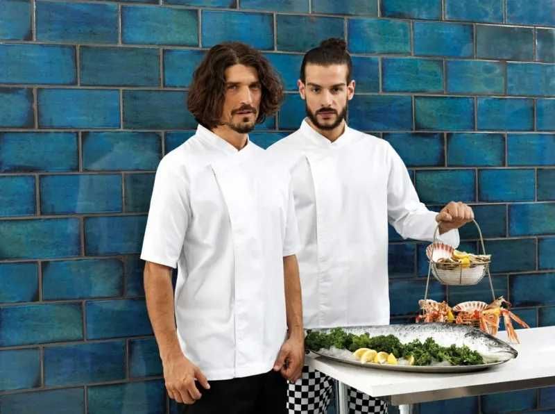 Елегантна бяла готварска туника с къс ръкав pr668 – професионален вид!