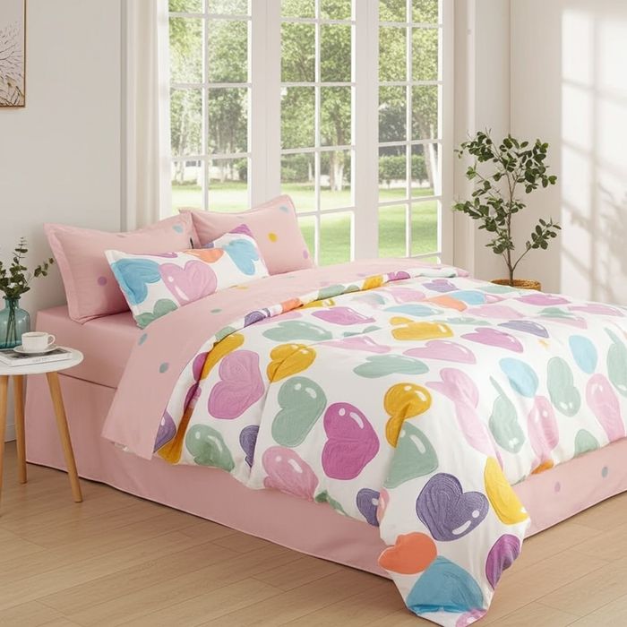 Lenjerie Pat Bucurie Sf099, Bumbac, 4 Piese, Fara Elastic, Lila, Roz