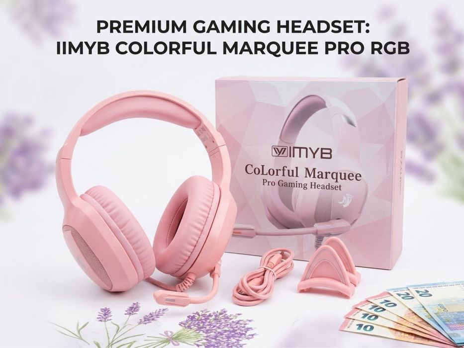 Геймърски слушалки IMYB A36, розови, с микрофон, стерео, за PC, PS5, Xbox