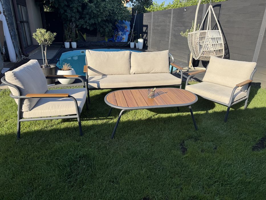 Set mobilier de terasă/grădină – canapea + 2 fotolii + măsuță