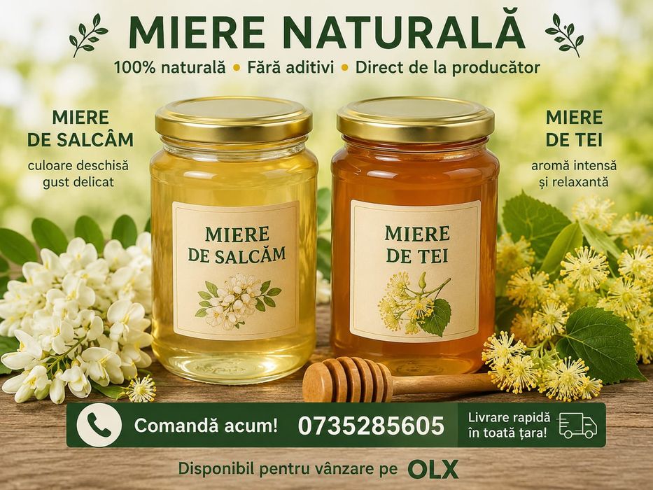 Vând miere de salcâm și tei 100% naturală