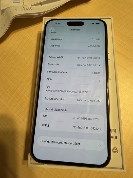 Iphone 15 Pro Max 512 GB stare foarte buna . Cumparat de nou .