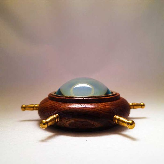 Уникален морски компас с щурвал – бронз, дърво и стъкло