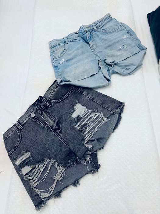 Pantaloni scurți Blugi fete 11 -12 ani + bonus tricou verde + 2 bluzițe alb și roz