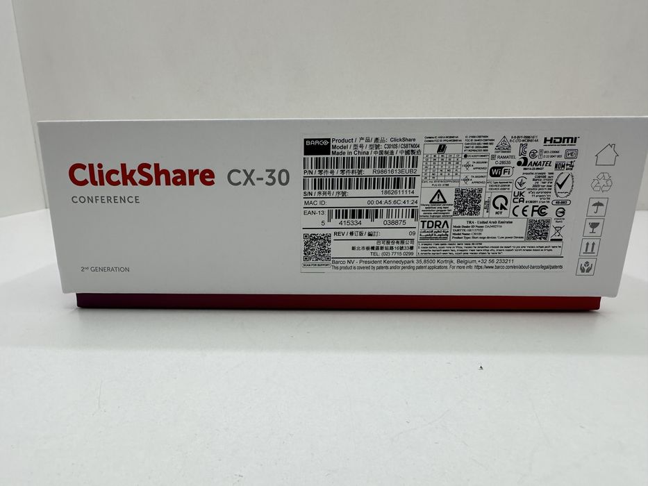 Fane Amanet: Barco ClickShare CX-30 + 2 Butoane, Nou