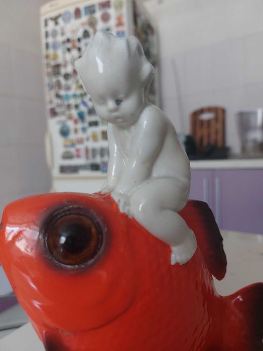 Светильник Мальчик Путти на Рыбе. Ночник. Статуэтка