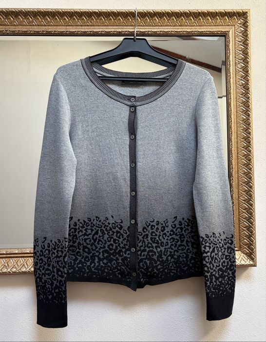 Marc Cain, premium, 100% lână super-fină, gri & negru, pulover (cardigan)