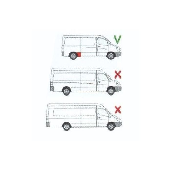 Segment reparatie aripa spate Mercedes Sprinter 2524, 07.2018, Vw Crafter, 12.2017, Spatiu Incarcare L=3265mm, Standard 3265mm, partea Dreapta, in