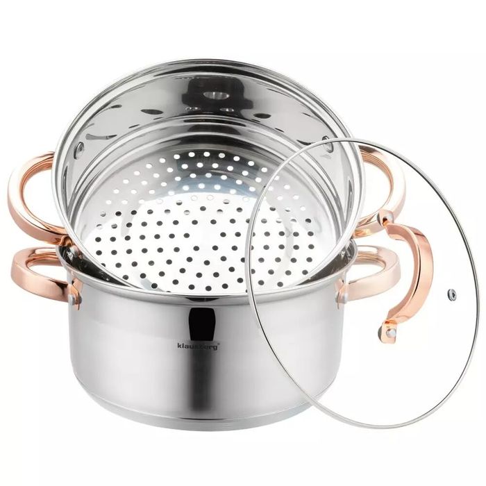 Set de 3 piese, oala pentru fiert cu abur, inox, diametru 22 cm,