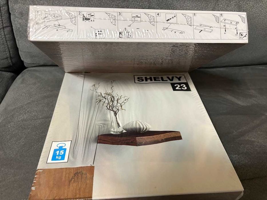 2 бр. НОВИ стенни рафтове SHELVY 23 – тъмно дърво, 23,5 × 23,5 см**