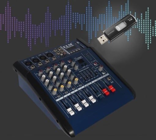 Mixer audio profesional cu amplificare, putere 2x250 W, 4 canale, 16ef