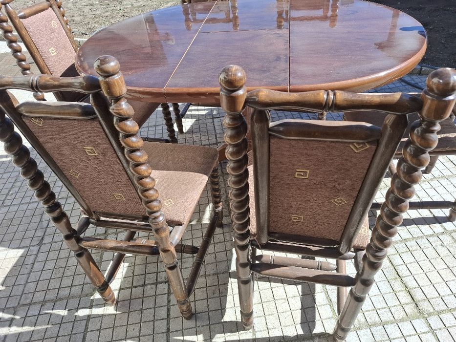 Комплект маса + 6 стола дърво