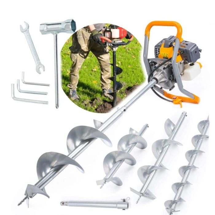 Motoburghiu, freza foreza pentru pamant, putere 6 CP, 3 burghie +