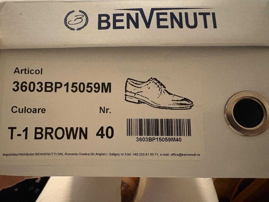 Pantofi derby bărbați Benvenuti maro din piele, 40