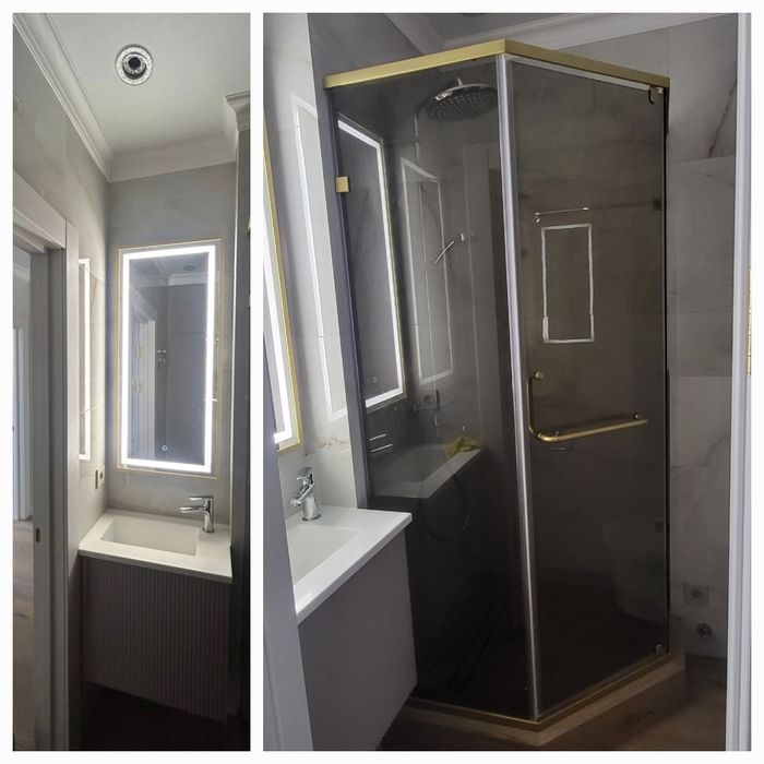 Душевой кабины, стеклянные перегородки!