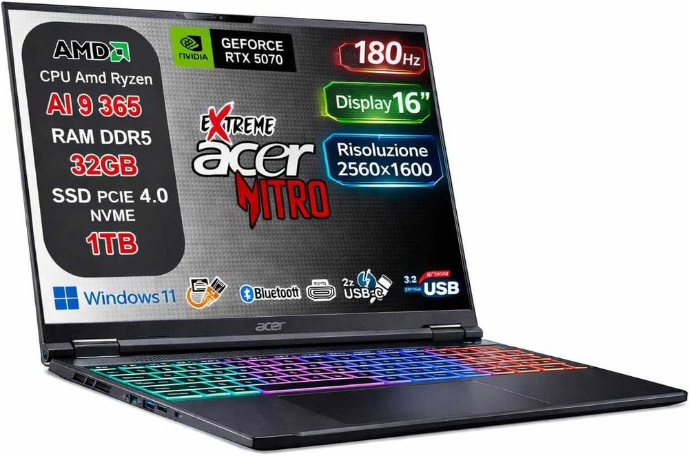 Gaming Acer Nitro 16 SIGILAT Ryzen 9 AI 365 32GB 1TB RTX 5070 16" 2.5K WQXGA