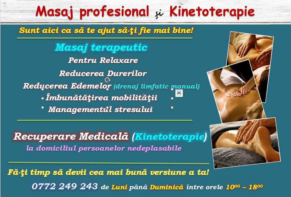 Masaj terapeutic, relaxare, limfatic și/sau Kinetoterapie
