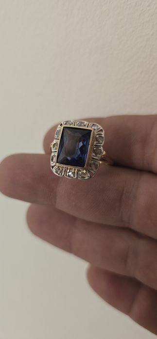 Inel 14 k safir si diamante