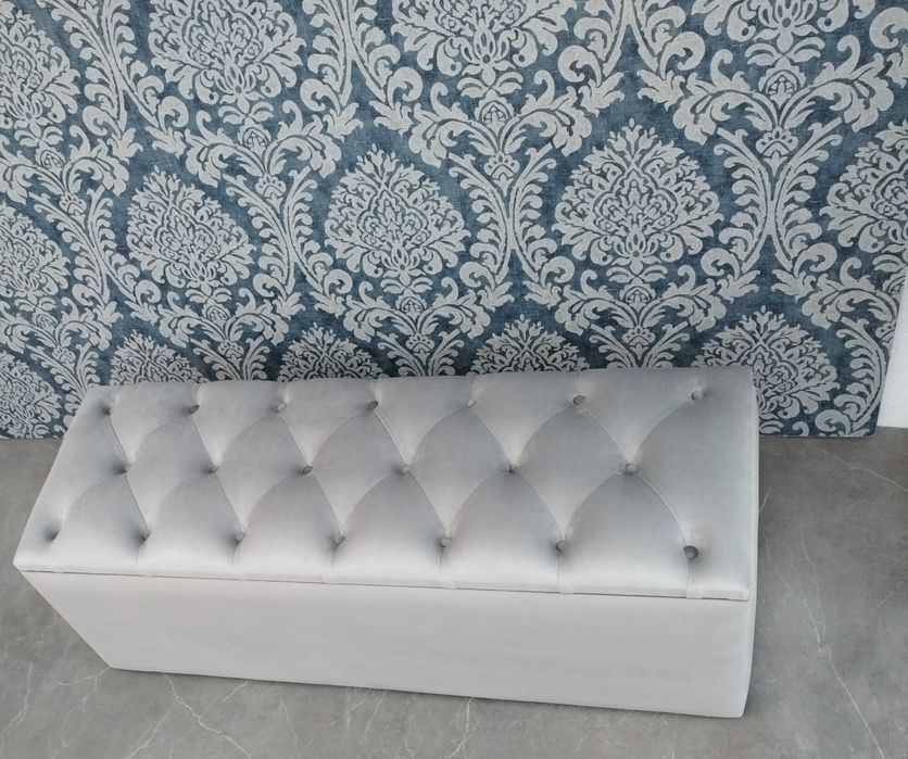 Bancheta, bancuta catifea gri ,lada pentru pat cu spatiu depozitare