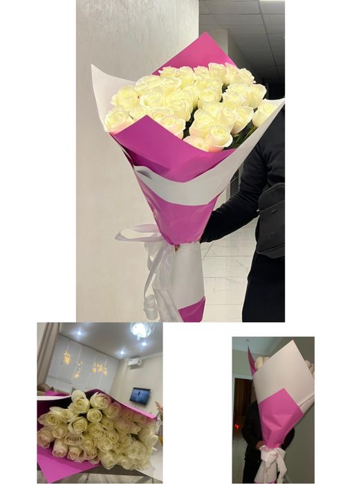 Белый роза букет метровый